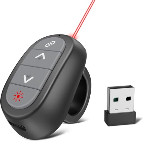 Presentation Clicker Wireless Presenter Remote: USB Rechargeable Finger Ring Clicker for PowerPoint Presentations, PowerPoint Clicker with Laser Pointer, Multi-OS Compatible