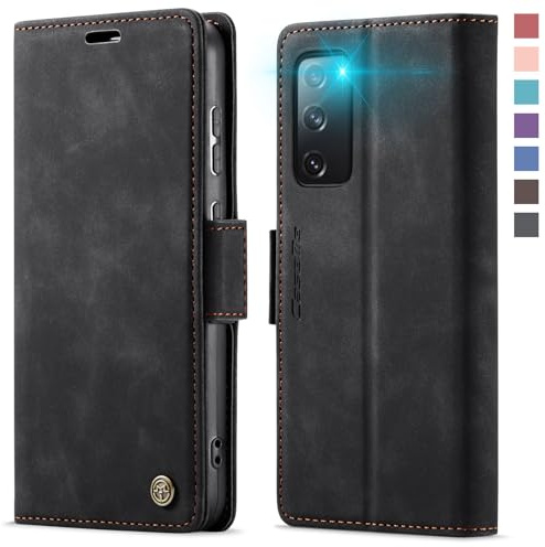 XYGLOW Handyhülle für Samsung Galaxy S20 FE Hülle Klappbar Premium PU Lederhülle Klapphülle【RFID Schutz】 Kartenfach Standfunktion Schutzhülle für Samsung S20 FE 4G/5G Flip Case Wallet Tasche, Schwarz