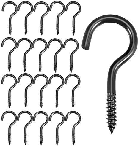qingmeng Schraubhaken Schwarz, 20 Stück Haken zum Schrauben Kohlenstoffstahl, 40mm Deckenhaken, Hakenschrauben, Schraubhaken Groß für Hängematten, Hängesessel, Feste Kabel, Markisen, Haken Decke
