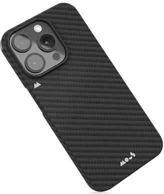 Mous for iPhone 15 Pro Max Case MagSafe Compatible - Super Thin Magnetic Phone Cover - Carbon Fibre Black