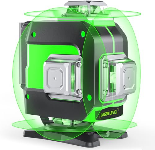 FELLAT Laser Level, 4x360° 4D 16 Lines Green Laser Level Self Leveling for Construction and Picture Hanging, 2x4000mAh Rechargeable Batteries, Remote Control, Lifting Base, Silvery