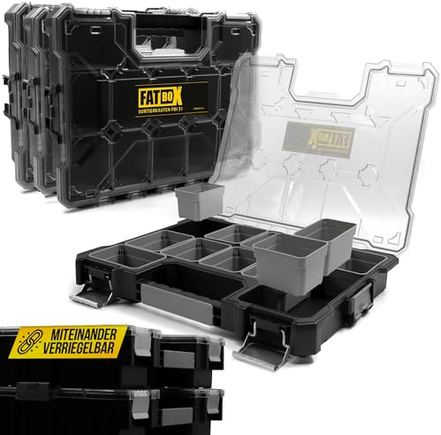 Fatbox XXL Organizer Sortierkasten PBI 31, Schwarz, 3er Pack | Sortimentskasten, Kleinteilemagazin, Aufbewahrungsbox Koffer, 44x36x6,5cm