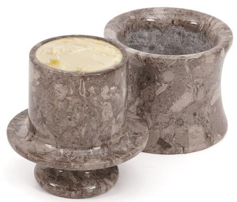 SPESHSTONES Butterdose aus Marmor mit Deckel, 10,2 cm, ozeanisch, handgefertigt, Stein-Butterdose für Geschenke und Küchentheke, Dekoration, französischer Buttertopf mit Wasser und Butterbehälter | Buttertopf aus Marmor für Küchentheke, französischer Butterhalter, verteilbarer Butterbehälter für Arbeitsplatte