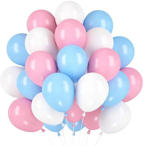 60 Ballons Bleu Roses Blancs, Hélium Confettis Bleu Rose Pastel, Ballons En Latex Révéler Le Sexe de Enfant, pour Fête Fiançailles, Mariage, Anniversaire, Baptême, Baby Shower