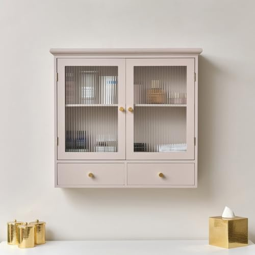 Melody Maison Pink Reeded Glass Wall Cabinet with Drawers