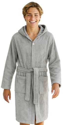 Morgenstern Bademantel Kinder & Teenager Mädchen Jungen 100% Baumwolle Frottee mit Kapuze OEKO-TEX® Kinderbademantel Morgenmantel Größe 158-164, Grau