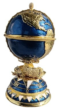 zltSunshine Enamel Big Globe Easter Egg Figurine Smooth sailing Jewelry Box Egg Hand Painted Trinket Container Globe Ornamental For Home & Office Decor