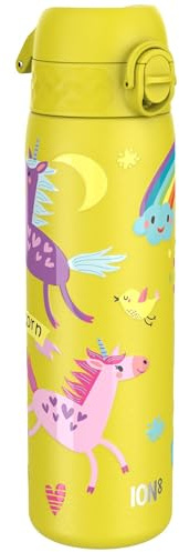 Ion8 Water Bottle, 500ml/18oz, Slim Leak Proof & BPA-Free Drinking Bottle, Secure Lock Prevents Spills, Dishwasher Safe, Carry Handle, Ideal for Adults & Kids - Travel, Gym & School, Unicorns