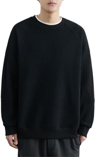 Seiizaa Sudadera de Doble Cara para Hombre, Top de Punto cálido con Parche de otoño e Invierno-Black-M