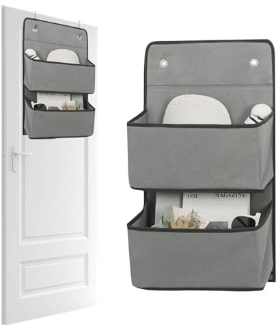 Minnhua 2 Pièces Etagere Rangement Chambre, Rangement Suspendu avec 2 Compartiments, Etagere Suspendue avec 4 Crochets, Panier Suspendu Rangement pour Chambre, Salle de Bain, Cuisine, Van (Gris)