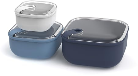 Rotho Ela Aufbewahrungsbox 3er-Set mit Deckel 0,43 L bis 2 L Blau/Weiß