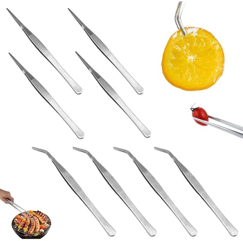 8 styck kökspincett, 16 cm pincett kök, rostfritt stål, köksspett, rostfritt stål, långvarig kött- och grillpincett för kök, mat, matlagning