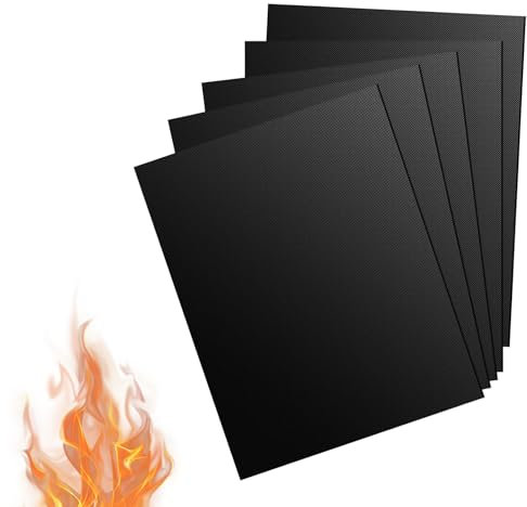 HingtTraum 5 Pezzi Tappetino Barbecue 40x30 cm, Antiaderente, Riutilizzabile e Facile da Pulire, per Barbecue a Gas, Carbonella e Elettrica - Accessori Essenziali