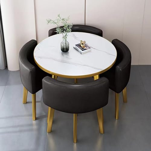 5-teiliges rundes Esstisch-Set mit 4 Stühlen, modernes Küchenmöbel für Esszimmer und Frühstücksbar, 80 x 75 cm, Konferenztisch und Stuhl-Set