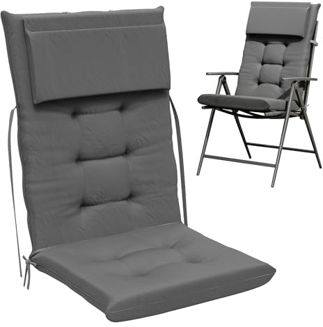 Amopatio Sittdynor högt ryggstöd, grå trädgårdsstolsdynor, sittkuddar trädgårdsmöbler – 120 x 50 x 8 cm trädgårdsstolsdynor högt ryggstöd, UV-resistent vattentäta, för trädgårdsstolar och fällstolar
