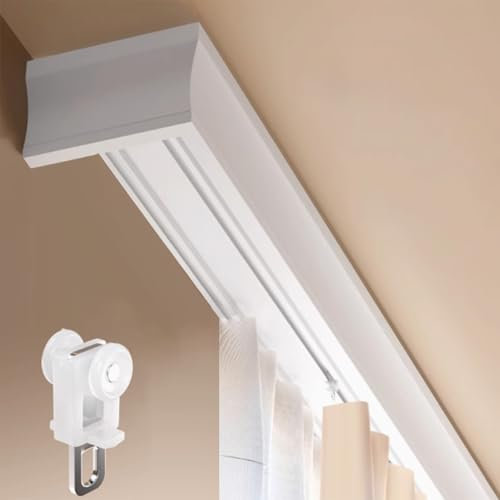 Doppeltes Vorhangschienensystem - 3-in-1-Lamellenvorhang aus Aluminiumlegierung in Weiß, Raumteiler zur Deckenmontage, Prallschiene für Vorhänge, 170 cm, für den Innenbereich, stilvolle Wohn