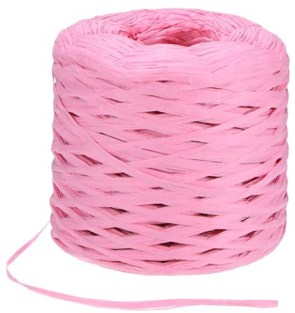 M METERXITY Raffia Yarn for Crochet, 219 Yards 5mm Raffia Paper Craft Ribbon Flat String for Gift Wrapping/DIY/Sun Hats Bags/Holiday Decor, Packing Paper Twine [Peach Pink]
