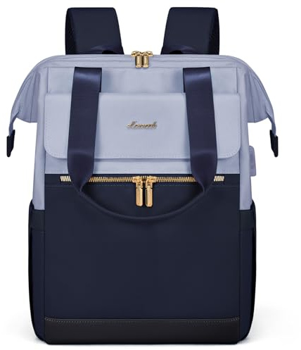 LOVEVOOK Backpack Womens, 15.6 inch Laptop Rucksack Bag for Ladies, Waterproof Daypacks for Office Teacher Nurse, Fashion School Bags for Work University Travel Business, Light Blue - Dark Blue