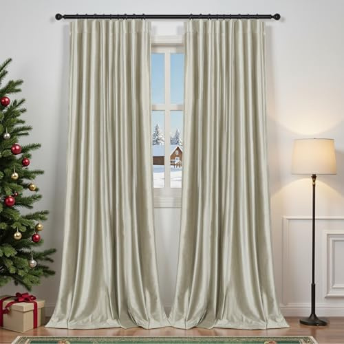PLODAXE 2er Set Samtvorhang Kräuselband, Hochglänzender Diamantsamt Vorhänge Verdunkelung Samt Gardinen, Thermogardine Kälteschutz, Velvet Curtains Wohnzimmer, Schlafzimmer (H274xB132CM, Champagne)