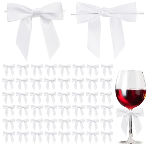 HAYGEM 50 Stück für Geschenkschleifen Weiß, Miniatur Klein Weiße Schleifen, Glänzend Satiniert Hochzeitsdeko Schleifen, Verfügbar für Hochzeit Geburtstag Weihnachten Party Dekoration