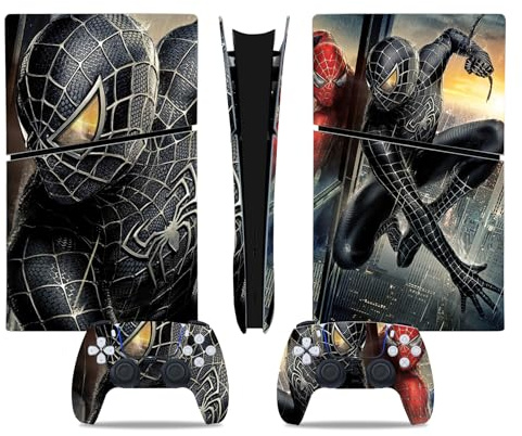 MaD Vision® Kit de Skins Extra-résistants pour PlayStation 5 (PS5) Slim Disc et Slim Digital | Ensemble de Stickers vinyles Mats pour Console et 2 manettes – pour Spiderman Design