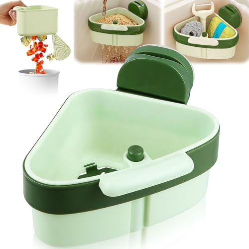 KOVSGQ Sieb für Spülbecken Abflusssieb Küchenspüle Waschbecken Sieb Waschbeckensieb Hängendes Abnehmbarer Snap Button Siebkorb mit saugnapf für Spülbecken Aufhängen Waschen Organizer in Küche (Grün)
