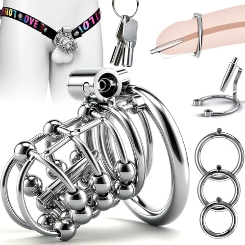 Cage de Chasteté Pénis Sex Toýs Homme Couple - Cage à Pénis Avec Anneaux de 3 Tailles, Cathéter Urétral et Ceinture de Chasteté, BDSM Cock Cage Serrure Invisible pour Empêcher L‘érection