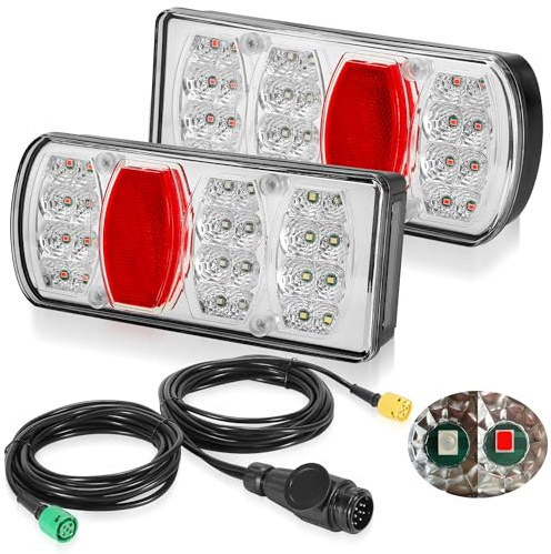 DARKGUARD LED Trailer Light Kit 12V 24V 13pin Plug 5pin Bayonet Connector 5.5M Pre-Wired Cable Waterproof Towing Lights 7 Functions Position Fog Number Plate Brake for Caravan Truck, E57 Approved