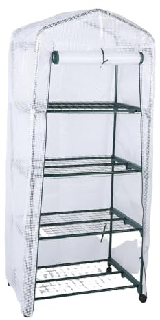 Asixxsix Mini Invernadero, Kit de Invernaderos Portátiles Pequeños de 4 Niveles con Rueda y Cubierta de PE Puerta Enrollable con Cremallera Planta a Prueba de Agua Casa Cálida (White)