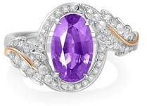 Damenringe, Eheringe Silber Set Oval mit 2,06 Ct Künstlichem Violettem Saphir und Moissanit 9K Weißgold Größe 45 (14.3)