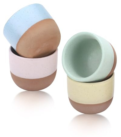 Yitexin Double Espresso Cups Set of 4, 4 OZ/120 ML Handleless Espresso Mugs, Glazed Demitasse Cups Small Cute for Cappuccino Coffee Machine Tea Dishwasher Microwave Cafe Multi-Color (4 Pcs)