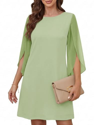 Cicy Bell Robe de cocktail élégante à col rond pour femme - En maille - Manches 3/4 - Couleur unie - Robe décontractée - Robe d'été