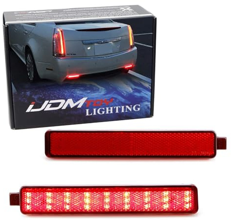 iJDMTOY Red Lens 54-SMD LED Bumper Reflector Lights Compatible With 2007-13 Cadillac CTS Sedan 07-16 GMC Acadia, 08-12 Buick Enclave, 05-09 Chevy Equinox, Function as Tail, Brake & Rear Fog Lamps