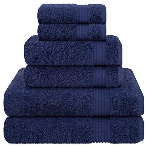 Cotton Paradise 100% Cotton Turkish Towel Set, Soft Absorbent Quick Dry, 6 Piece Towel Set, Navy Blue