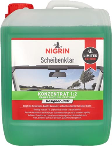 NIGRIN Scheibenklar Konzentrat 1:2 Designer Duft | 5 Liter | Reinigungszusatz für Autoscheiben und Scheinwerfer | entfernt Insekten, Öl, Fett | schlierenfrei | klare, blendfreie Sicht | ab 5°C