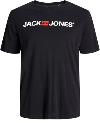 JACK & JONES Pack 2 Plus Size T-shirts Rund Hals Tryck Design Logo Oversize, Svart, 3XL