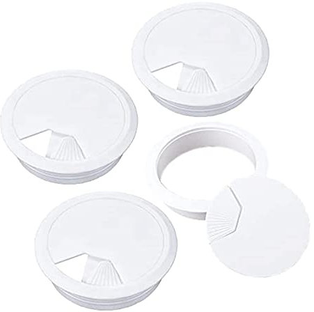 Lanjue 4PCS Desk Grommet, 60mm(2.4inch) White Desk Cable Grommet Cord Plastic PC Computer Wire Hole Cover for Home Office