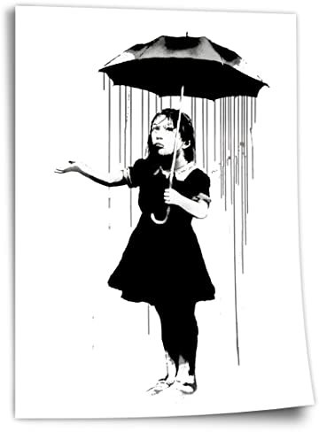 Poster aus Baumwolle Banksy Mädchen Im Regen - Graffiti Pop-Art Modern Street-Art - Moderner Kunstdruck Klein Bis Groß XXL - Geschenk Wohnzimmer, Schlafzimmer Kunstdruck ohne Rahmen, Wandbild - A4..