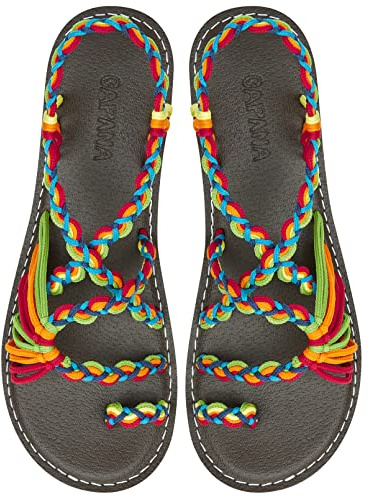 Capana (10 Woven Women's Flat Sandals - Casual Bohemian Rope Braided for Women Dressy Spring & Summer Sandal, Beach Comfy Boho Strappy Flats Womens Shoes - Festive Wavy (Commune)