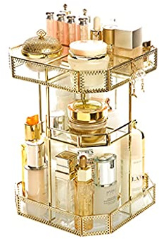 SISWIM Make-Up-Organizer 360 ° Rotation Makeup Organizer Glaskosmetik Aufbewahrungsfälle Transparent Desktop Schmuckhalter for Schlafzimmer Arbeitsplatte Kosmetikorganiser