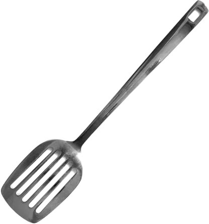 Fackelmann Paletta forata, materiale in acciaio inossidabile riciclato, alto spessore lucido, lavabile in lavastoviglie, dimensioni 36 x 7,5 cm spessore 3,5 mm