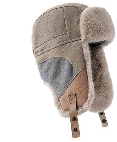 PXPLDYY Russische Mütze Russische Mütze Für Herren, Pilotenmütze Mit Ohrenklappen, Winter-Spleißmütze, Uschanka, Bomber, Trapper, Verdickte Warme Mütze, Damen-Skimütze, Grau, 56–60 cm