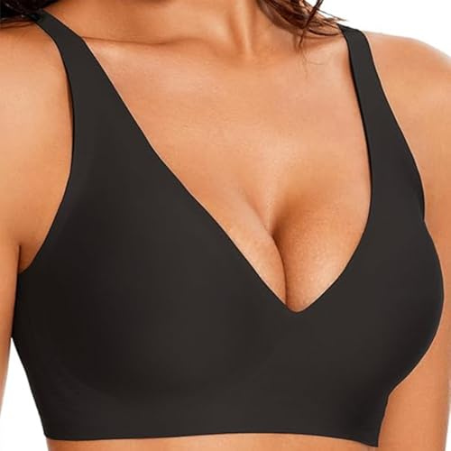XFSRG Sujetadores Mujer Sin Aros Bralette Push Up Sujetador Sin Costuras con Relleno Cuello en V Sujetadores Comodos y Básicos para Todos los Días(S)