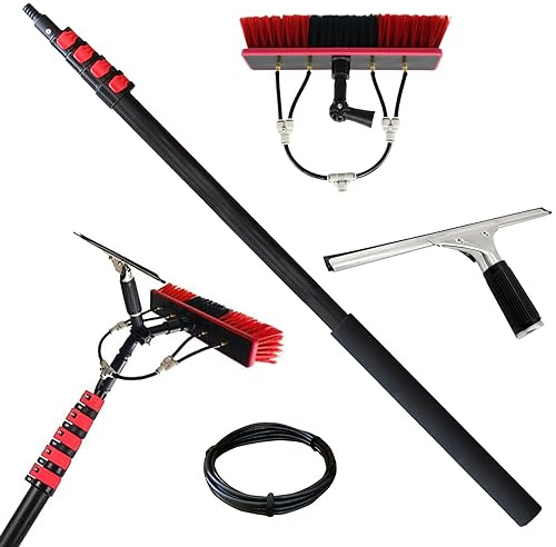 Brosse télescopique alimentée à l'eau – Nettoyant pour toit et panneaux solaires de 6 m, kit de lavage de fenêtre, raclette pour camions, bateaux, bus et voitures – Outil de nettoyage efficace à l'eau