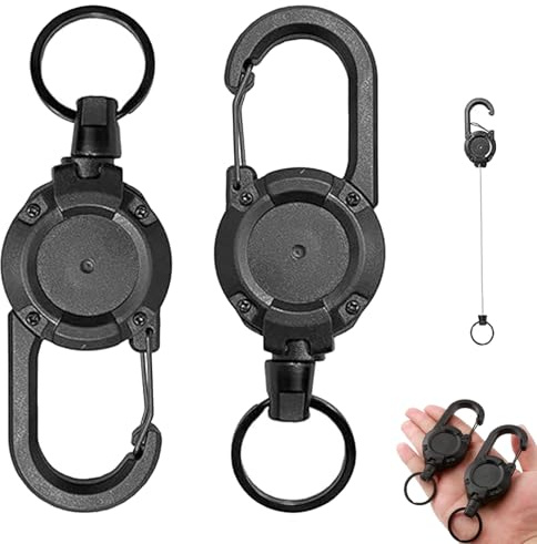 Xeingyee 2 Pack Black Heavy Duty Lanyard Badge Reel with 23.6'' Steel Cord,Retractable Keyring for Outdoor,Retractable Keyring Outdoor Environment Retractable Keychain