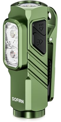 Sofirn ST10 Mini Taschenlampe Led Aufladbar, 1000LM Spot / 500LM Flut / 660NM Rotlicht, Doppelte Maglite, Type-C, Clip, IPX6 Wasserdicht, Taschenlampen Klein für Zuhause, Gassigehen, Notfälle (Grün)