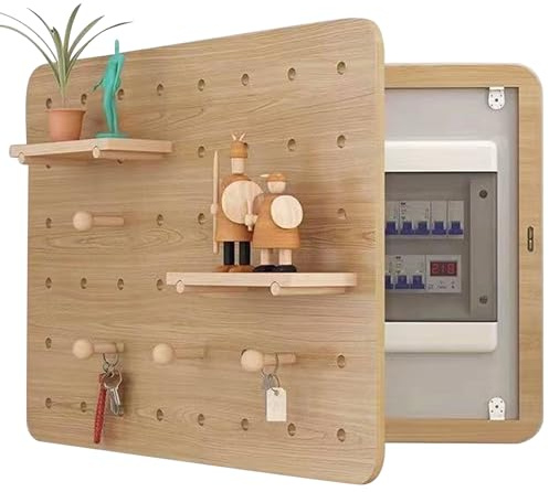 GAOXIAO Cuadro para Tapar Cuadro Electrico y Colgar Llaves, Decorativa Diseño de Panel Perforado, con Función de Almacenamiento, Fácil Instalación para Salón y Dormitorio Wood 60 x 40cm