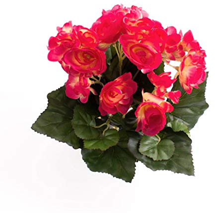 artplants.de Künstliche Mini Begonie Ivana, 27 Blätter, 9 Blüten, pink, 20cm, Ø 20cm - Künstliche Blumen - Textilblumen rosa