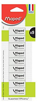 Maped - Lot de 9 Gommes Technic 300 - Mini Gommes Blanches - Gommes Dust Free sans Phtalates