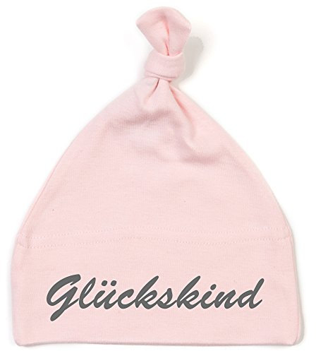 Schnoschi Babymütze in rosa mit Glückskind hochwertig Bestickt/gestickt